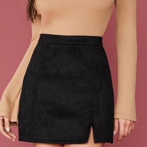 Zip Back Split Hem Suede Skirt